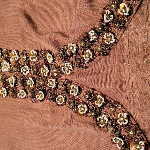 VTG JUST B Brown Floral Glass Beaded Coquette Cardigan Sweater XL - Picture 4 of 13